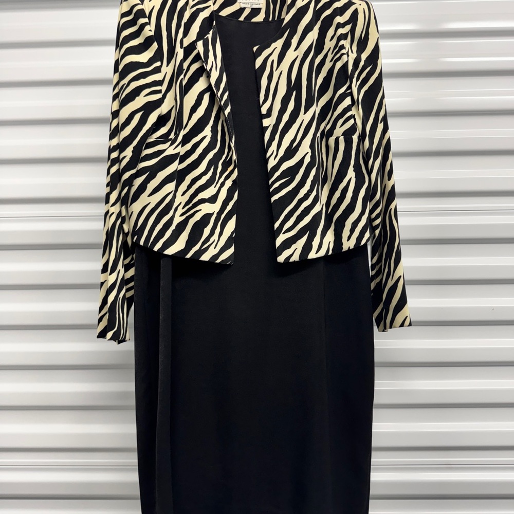 Vintage Leslie Fay Black Dress with Black and Cream Zebra Jacket